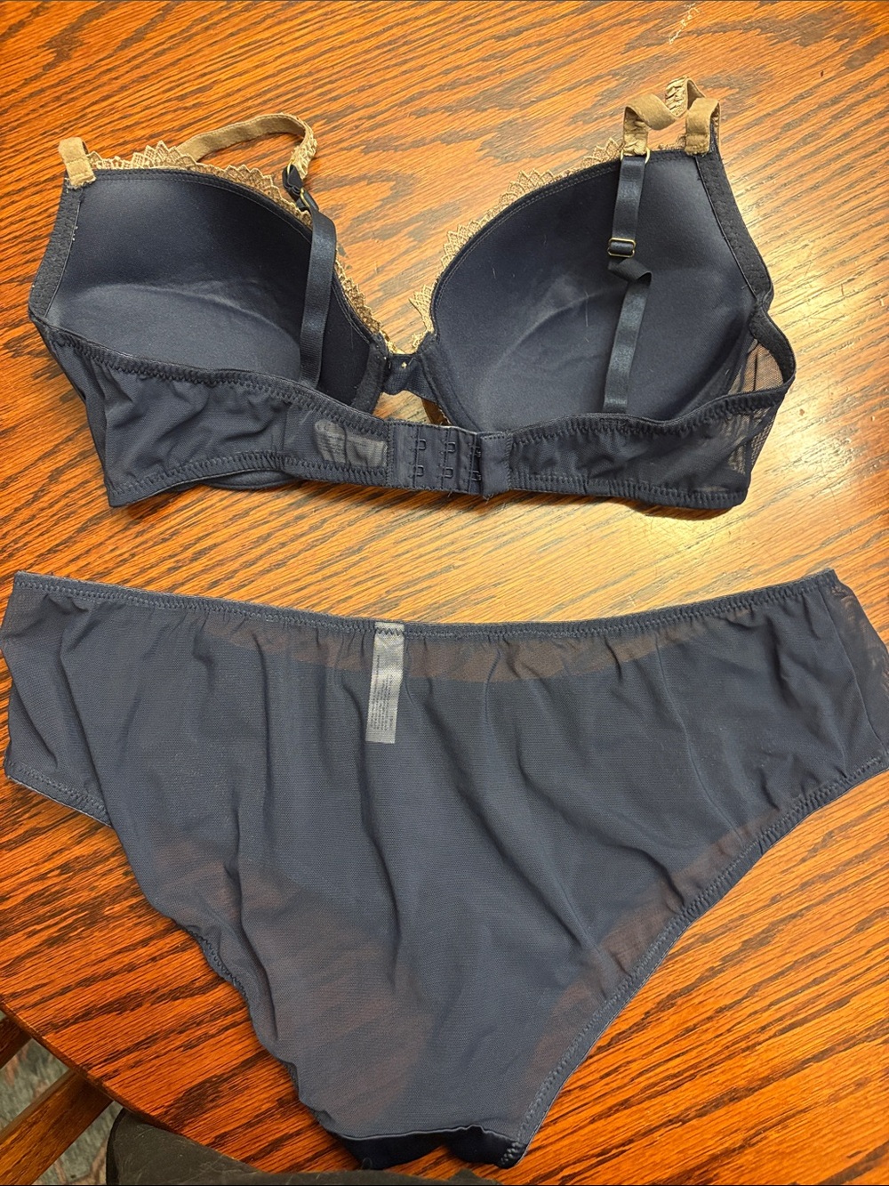 Blush Luxury Navy And Gold Lace Satin Bra & Brief Set View 2